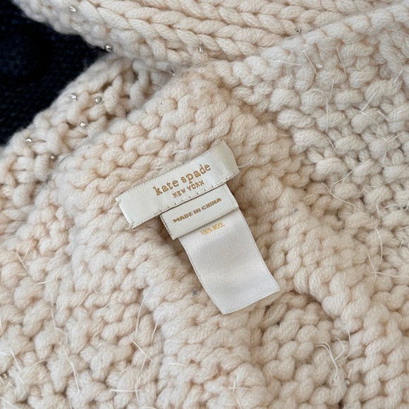 NWOT Kate Spade chunky knit wool ivory scarf beaded - Picture 4 of 5